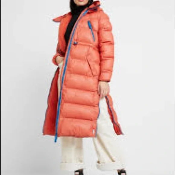 Hunter Orange Long Puffer Coat - Picture 3 of 5